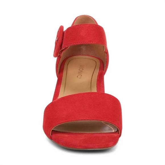 NEW VIONIC women's chardonnay hook and loop pump sandal in red suede leather - Picture 4 of 8